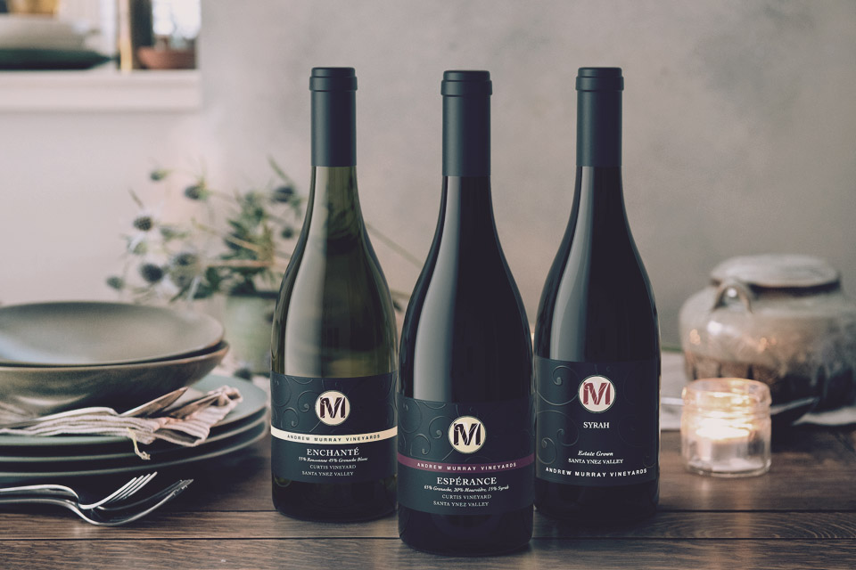 Andrew Murray Wine Bottles on a table