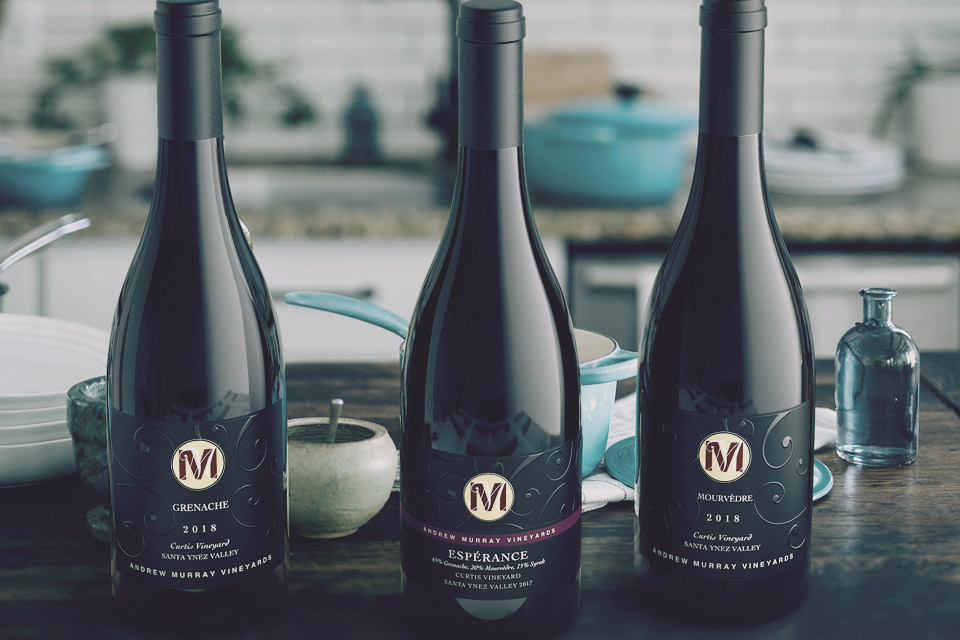 Andrew Murray Wine Bottles on a table